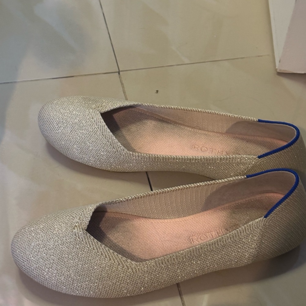 Rothy's Silver Flats with Blue Trim